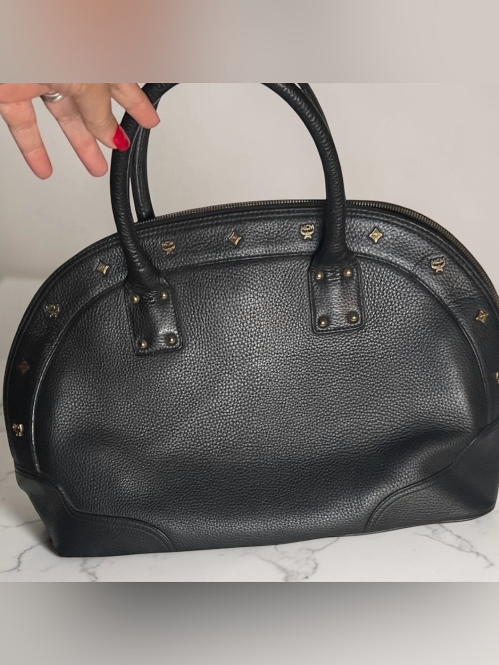 MCM Studded Black Leather Handbag EUC